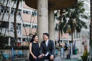 Newlywed couple in black