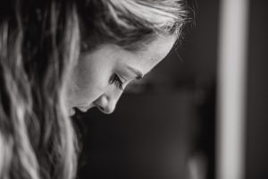 Bride looking down